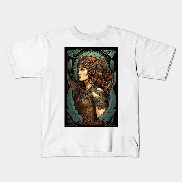 Amazonian Warrior - Art Nouveau Style Kids T-Shirt by ArtNouveauChic